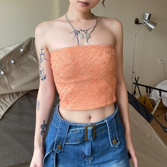 Notica-Plain Knit Cropped Tube Top