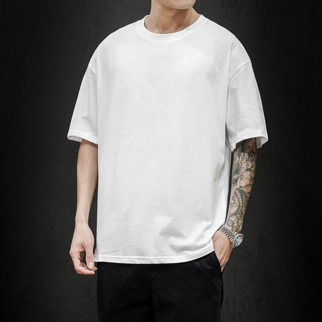 Ninine-Short-Sleeve Crew Neck Plain T-Shirt