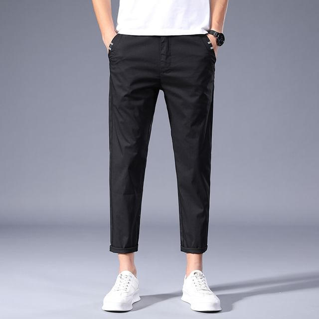 Lefitt-Mid Rise Plain Cropped Tapered Pants