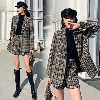 Plaid Double Breasted Blazer 