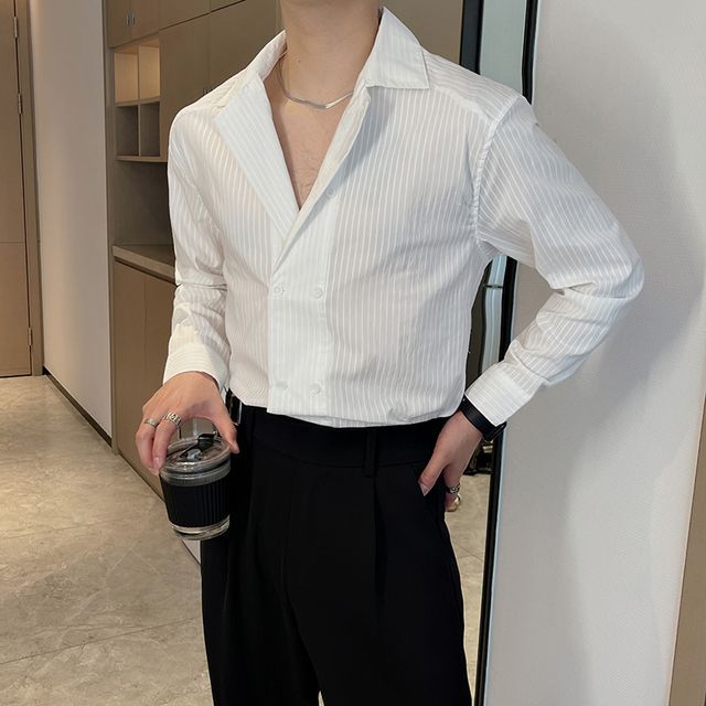 Patow-Long-Sleeve Striped Double-Breasted Shirt