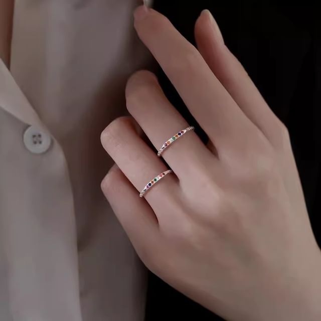 Gaya-Rhinestone Sterling Silver Open Ring