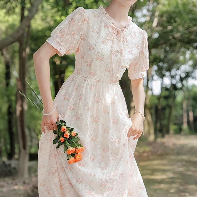 cottagecore dress yesstyle Cocaliso - Set: Spaghetti Strap Floral Midi A-Line Dress + Ruffle Trim Cardigan