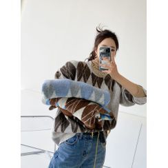 PPGIRL - Crew-Neck Argyle Patterned Sweater PPGIRL - Crew-Neck Argyle Patterned Sweater