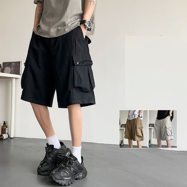 Soulcity-Mid Rise Plain Cargo Shorts