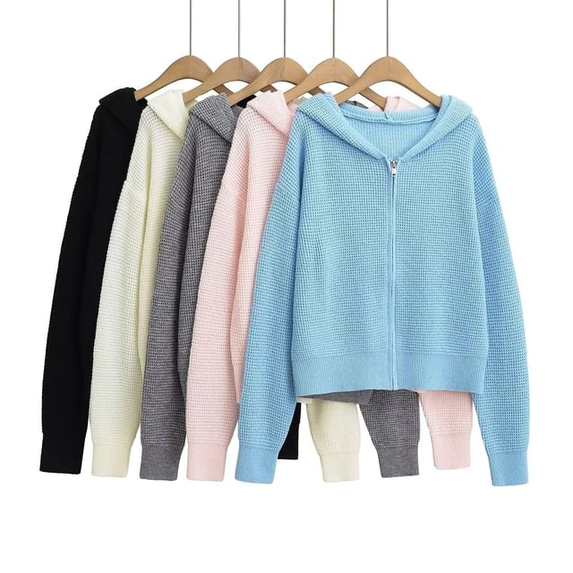 Asiris-Plain Hood Zip Cardigan