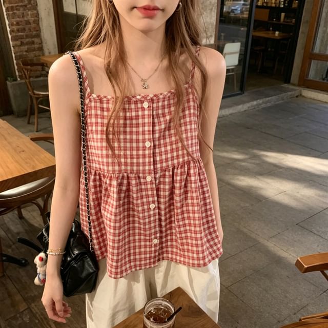 monroll-Fließendes kariertes Camisole-Top