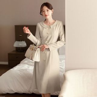 CHICLINE - Collared Buttoned Midi Flare Dress with Belt | YesStyle