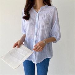 PIPPIN - Puff-Sleeve Stripe Sheer Shirt PIPPIN - Puff-Sleeve Stripe Sheer Shirt