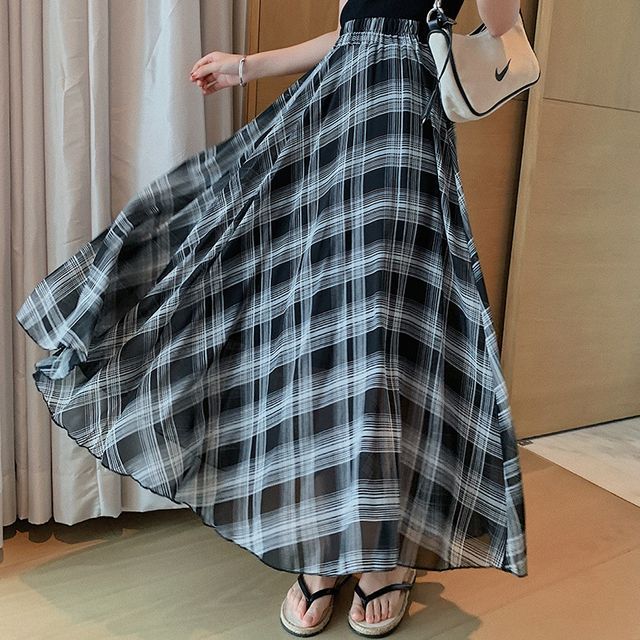 plaid chiffon skirt