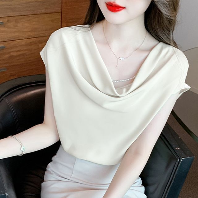Everose-Cap-Sleeve Cowl Neck Plain Blouse