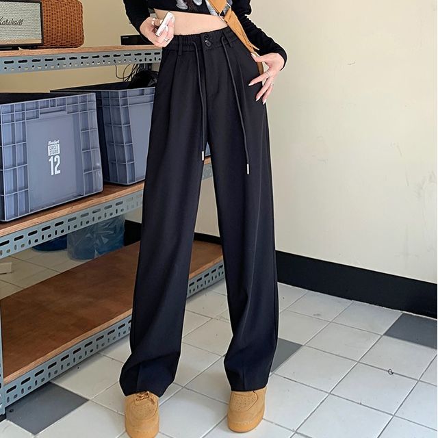 Yako-High-Waist Drawstring Wide-Leg Suit Pants