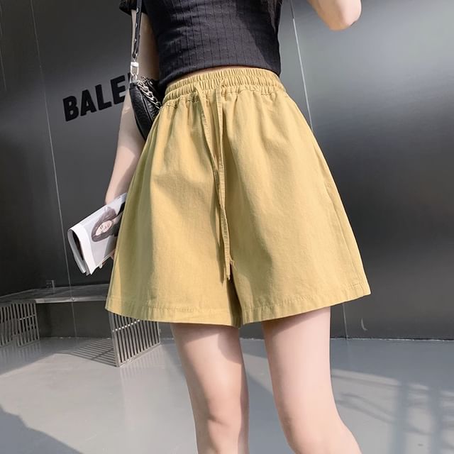 Dragan Pulse-Drawstring Waist Plain Wide Leg Shorts