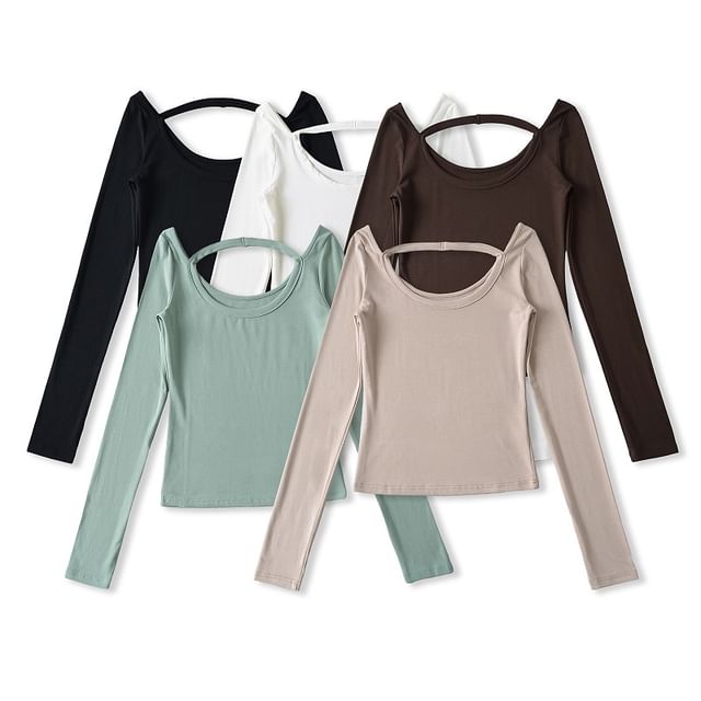 Hollahop-Long Sleeve Halter Plain Top