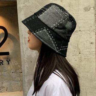 Anavanda-Patchwork Denim Bucket Hat