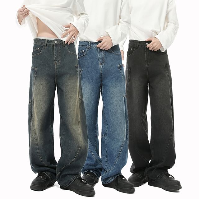 FAERIS-Mid Rise Washed Wide Leg Jeans