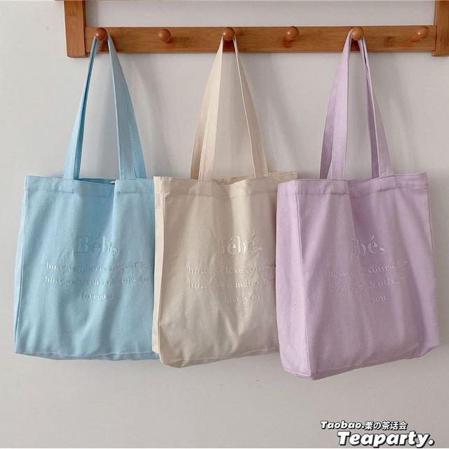 Canvas shopper with embroidered logo in Pink