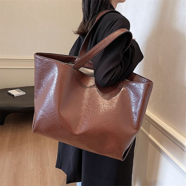 Hikuozy-Faux Leather Tote Bag