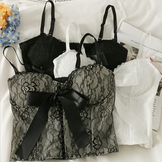 Lemongrass-Haut bustier en dentelle à rubans