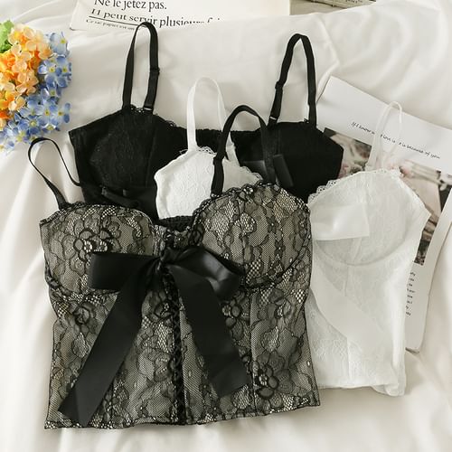Ribbon-Accent Lace Bustier Top