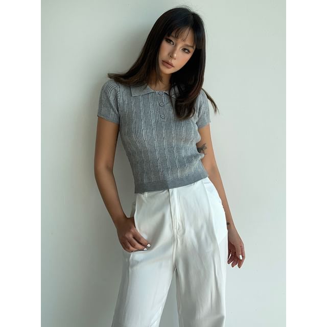 Colada-Cropped Summer-Knit Polo Tee