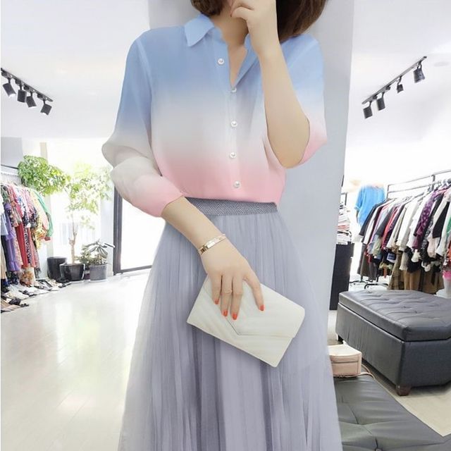 Everose-Gradient Chiffon Shirt