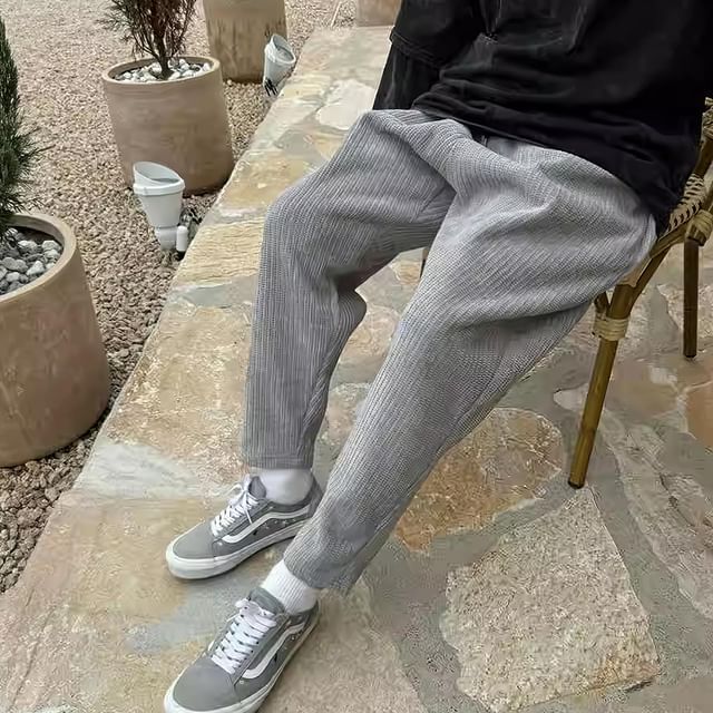 Okwano-Drawstring Waist Plain Cropped Tapered Pants