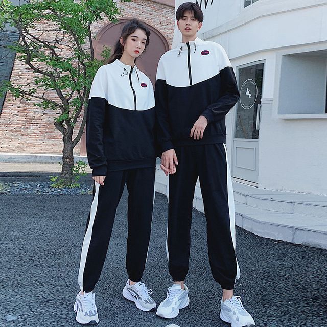 Couple Matching Set: Half-Zip Logo Sweatshirt + Paneled Sweatpants