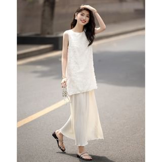 Jeonseon Mock Two-Piece Sleeveless Plain Maxi A-Line Dress Sale