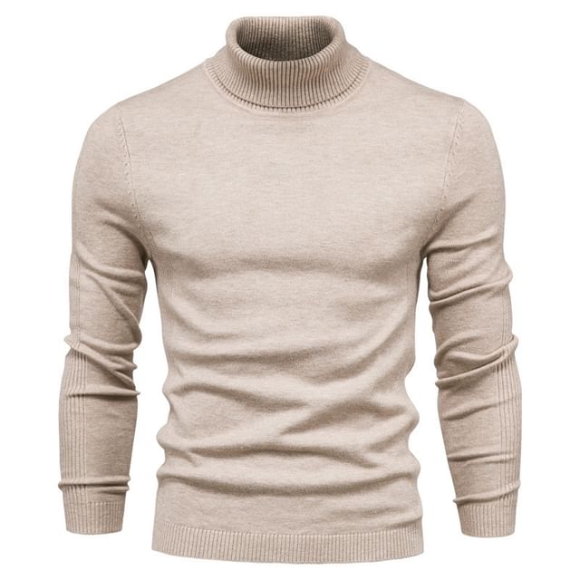 FORSETI-Long-Sleeve Turtleneck Plain Knit Top