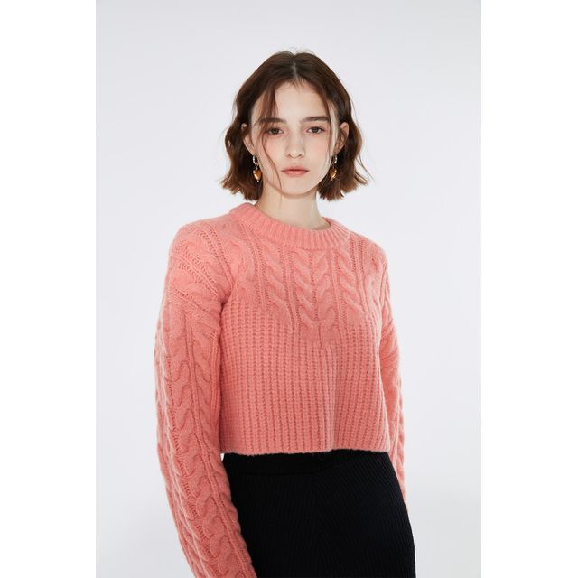 chuu-Lazy Sunday Cable-Knit Crop Sweater-One Size