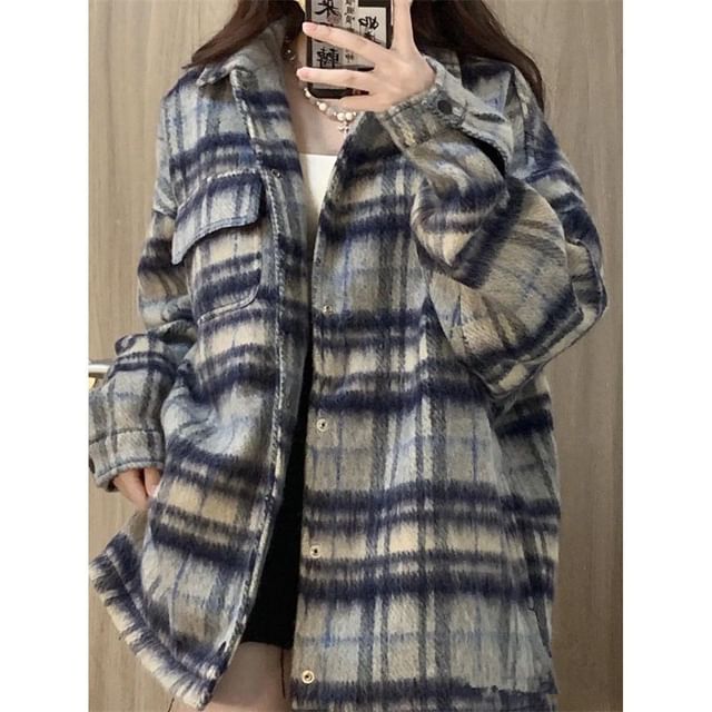 Bolgivy-Collar Plaid Button Shacket