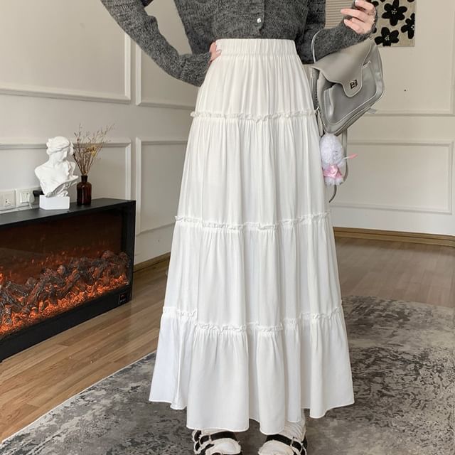 Ukiyo-Mid Rise Plain Maxi A-Line Skirt