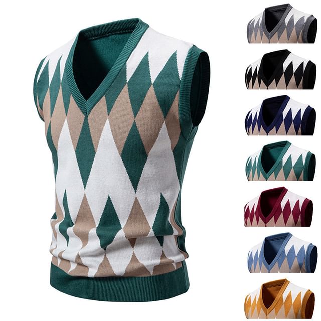 Fireon-V-Neck Color Block Sweater Vest