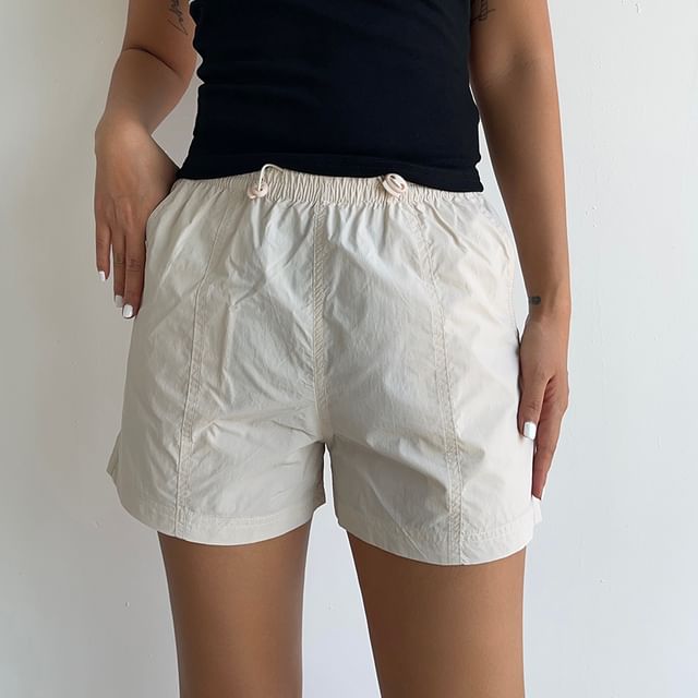 Colada-Drawstring Waist Plain Track Shorts