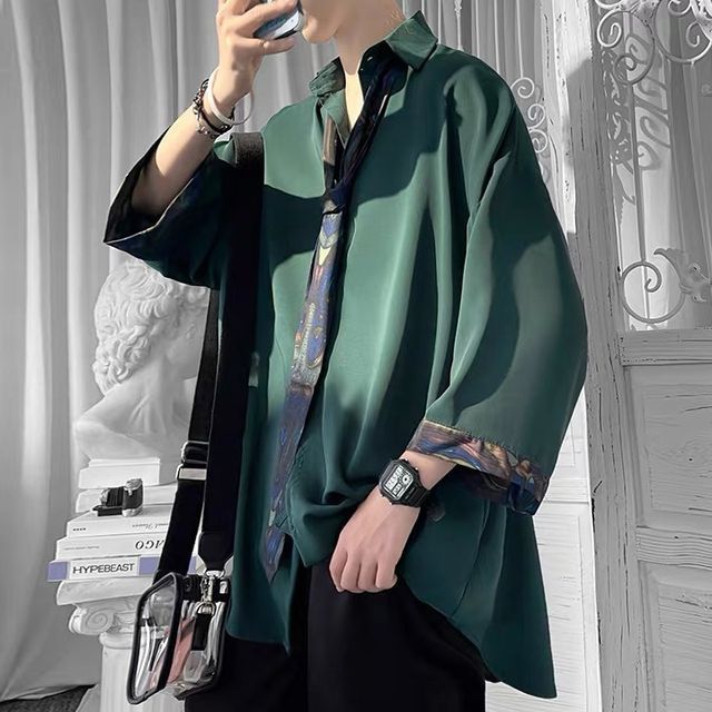 Urtishia-Long-Sleeve Printed Panel Shirt