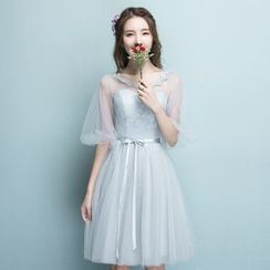 minako - Plain Sleeveless / Off shoulder/ Elbow Sleeve Bridesmaid Dress