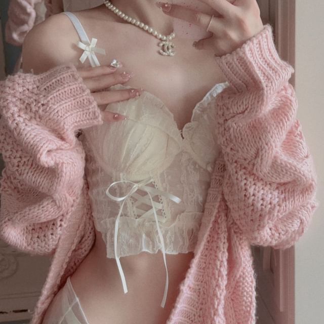 Gecko-Set Lace Crop Bustier Top Panty