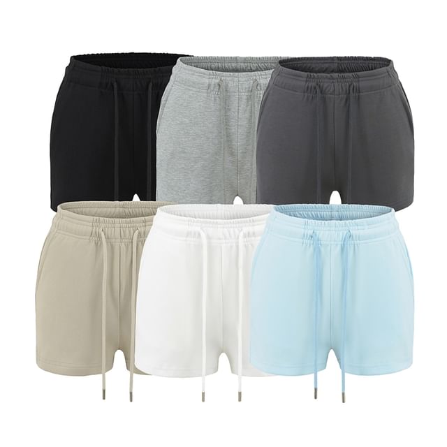 Ulark-Drawstring Waist Plain Hot Pants