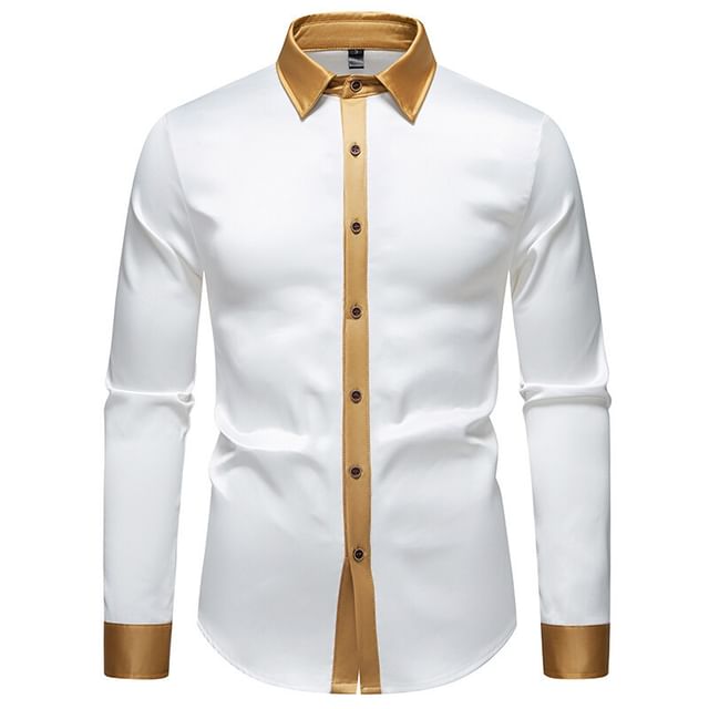 YIKES-Long-Sleeve Two Tone Satin Shirt