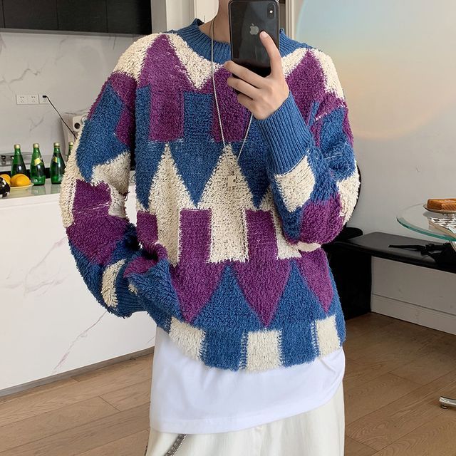 Ateso Jacquard Arrow Long Knit Cardigan Navy - Round Neck Arrow  