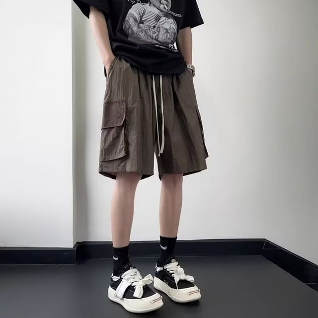 DuckleBeam-Mid Rise Plain Cargo Shorts