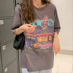 Mushini - Elbow-Sleeve Printed T-Shirt Mushini - Elbow-Sleeve Printed T-Shirt