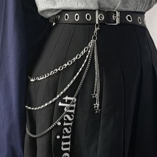 CIMAO Faux Leather Belt / Layered Waist Chain / Set As Shown in Figure One Size