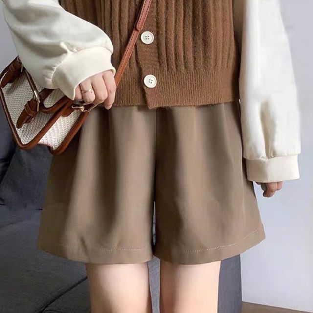 V-Neck Ribbed Button-Up Sweater Vest / Long-Sleeve PoloShirt / High Waist  Wide Leg Shorts