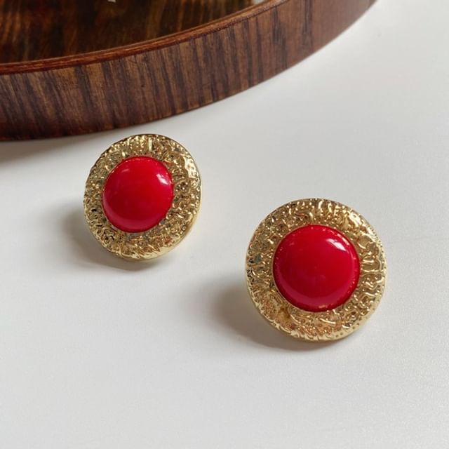 Chimerro-925 Sterling Silver Round Button Stud Earring