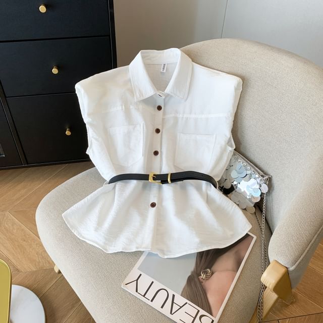 Dragan Pulse-Sleeveless Collared Plain Button Shirt