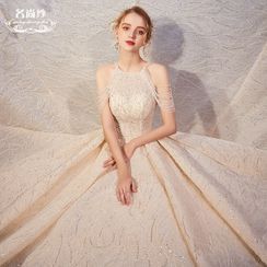 MSSBridal - Cold-Shoulder Glitter Wedding Ball Gown