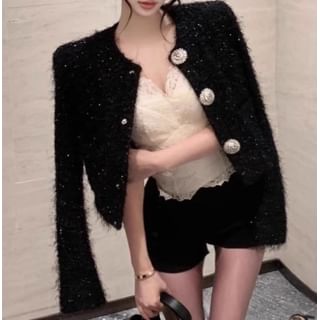 Trendycas-Button-Up Tweed Jacket Crop Camisole Top