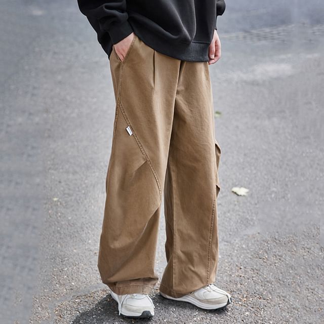 Adothuiastic-Drawstring Waist Plain Ruched Wide Leg Cargo Pants